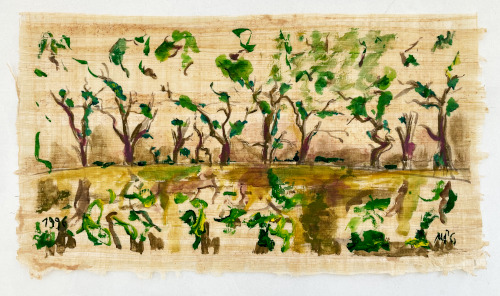 Landschaft, 1996, Acryl auf Papyrus, 30 x 53 cm
