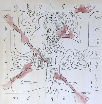 Zeichnung, 1997, Tusche auf Papier, ca. 40 x 40 cm