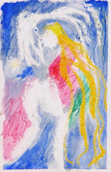 Orgeltanz, Zeichnung, 1997, Wachsstifte auf Papier, ca. 24 x 15 cm