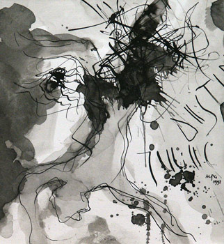 Zwei, Zeichnung, 1997, Tusche auf Papier, ca. 21 x 19 cm