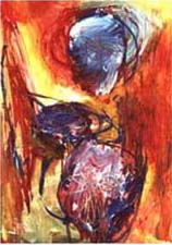 Erde-Feuer, 1998, Acryl auf Papier, 2 x 70 x 55 cm