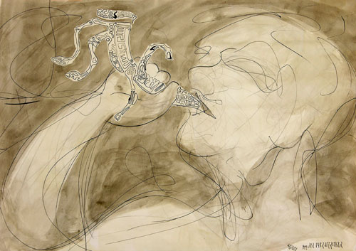 der Pferdetrinker, 1999, Feder und Tusche auf Papier, ca.50 x 70 cm
