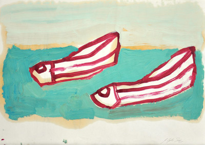 Zwei Boote, 2002, l auf Papier, 30 x 42 cm