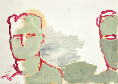 Zwei Kpfe, 2002, l auf Papier, 30 x 42 cm