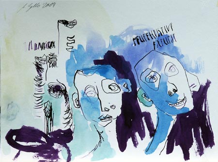 effektive neue Freunde (Zeichnung), Tusche, Feder, 30 x 40 cm