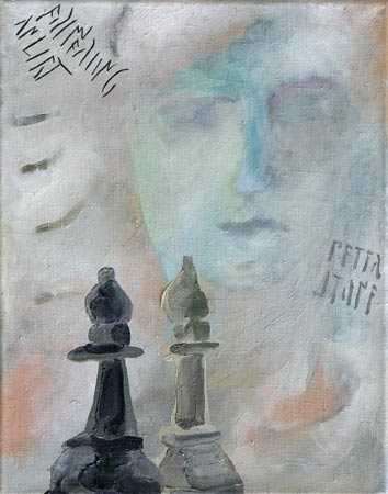 Erinnerung an Licht (Portrt Peter Stone  mit schwarzem und weiem Lufer), l auf Leinwand, 38 x 30 cm