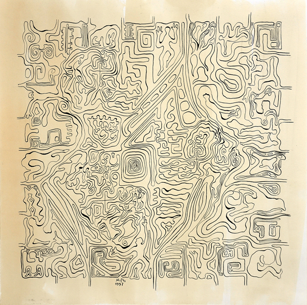 Zeichnung, 1997, Tusche auf Papier, 46 x 46 cm