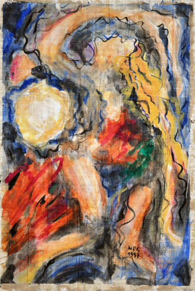 Orgeltanz, 1997, Acryl auf Papyrus, 50 x 35 cm