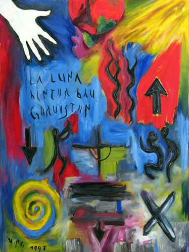 la Luna hinter Baugersten, 1997, l auf Leinwand, 100 x 75 cm