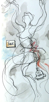 Sale, 1997, Tusche und Farbstift auf Papier, ca. 31 x 15 cm