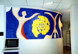 dynamische Kommunikation, 1998, Acryl auf Leinwand, 140 x 450 cm
