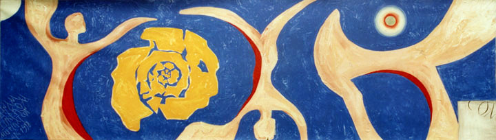 dynamische Kommunikation, 1998, Acryl auf Leinwand, 140 x 450 cm