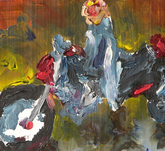 Motorrad, 1998, Alkyd auf Pappe, 17 x 19 cm