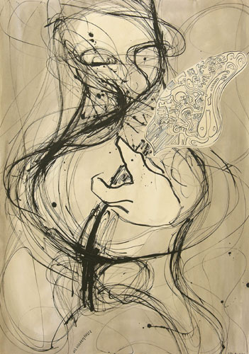 "der Gitarrespieler, 1999, Feder und Tusche auf Papier, ca.70 x 50 cm