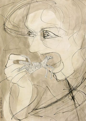 die Pferdeesserin, 1999, Feder und Tusche auf Papier, ca.70 x 50 cm