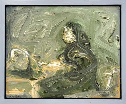 Schreibender, 1999, l auf Hartfaser, 19 x 23 cm