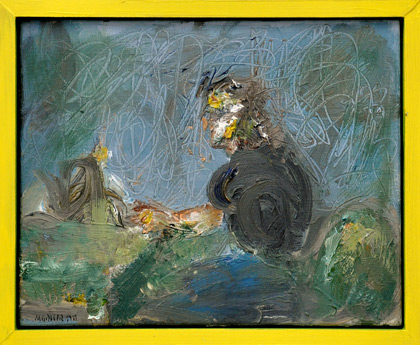 Schreibender, 1999, l auf Hartfaser, 19 x 23 cm