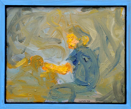 Schreibender, 1999, l auf Hartfaser, 19 x 23 cm