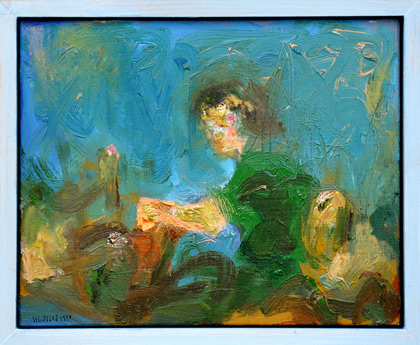 Schreibender, 1999, Öl auf Hartfaser, 19 x 23 cm
