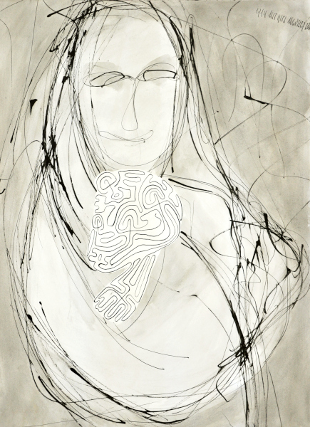 Frau mit Kind, 2000, Feder und Tusche auf Papier, ca.70 x 50 cm