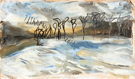 Landschaft (Fluss), 2000, l auf Gewebe, 27 x 45 cm