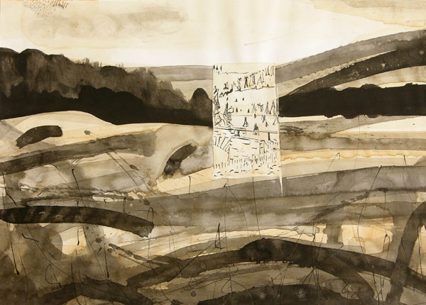 Landschaft, 2000, Feder und Tusche auf Papier, ca.55 x 75 cm