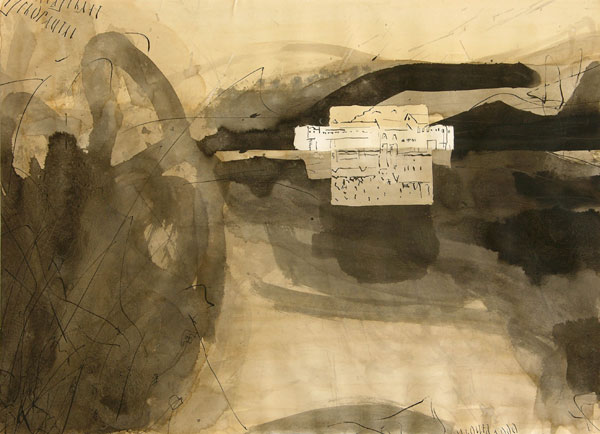 Landschaft, 2000, Feder und Tusche auf Papier, ca.55x 75 cm