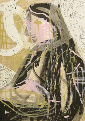 der Schreibende, 2002, Mischtechnik auf Papier, 67 x 47 cm