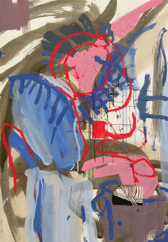 der Schreibende, 2002, Mischtechnik auf Papier, 67 x 47 cm
