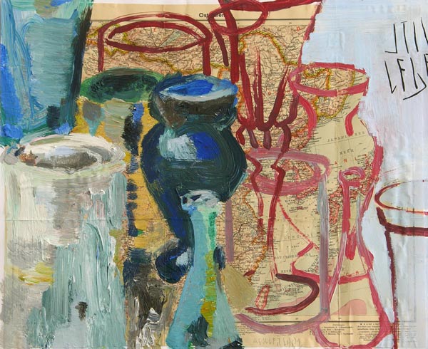 Stillleben, 2002, Mischtechnik auf Papier, 44 x 54 cm