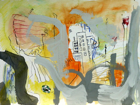 Zeichnung, 2002, Mischtechnik auf Papier, 30 x 40 cm