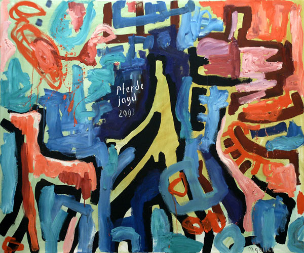 Pferdejagd, 2003, l auf Leinwand, 100 x 120 cm