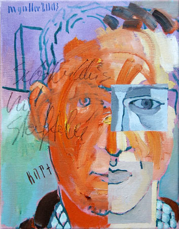 Selbstbildnis mit Staffelei, 2003, Öl auf Leinwand, 38 x 30 cm
