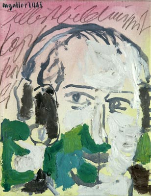 Selbstbildnis mit Kopfhrer, 2003, l auf Leinwand, 38 x 30 cm