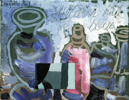 Stillleben mit blau, 2003, �l auf Leinwand, 30 x 38 cm