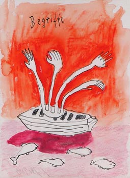 Begriffe, 2003, Mischtechnik auf Papier, 25 x 18 cm
