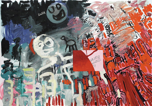 A4 - die rote schallplatte, 2004, 105 x 150 cm, l auf Leinwand