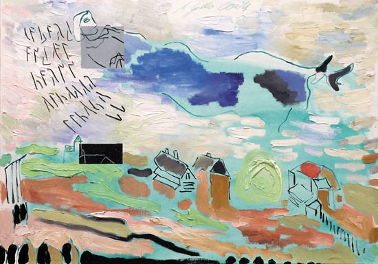 ber den Dchern nach Marc Chagall, 2004, l auf Leinwand, 51 x 72 cm