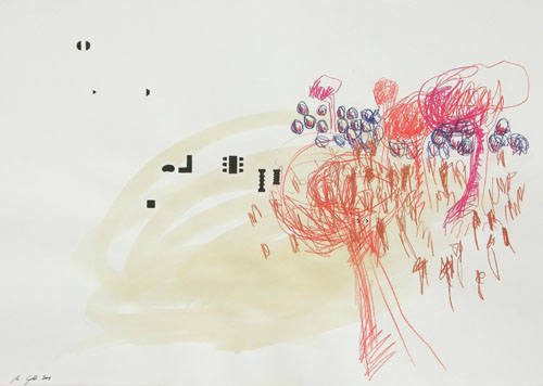 Baum, Tusche, Buntstifte, 50 x 70 cm