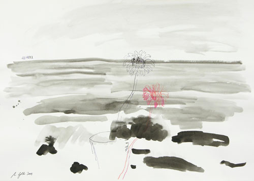 das Meer, Tusche, Buntstifte, 50 x 70 cm