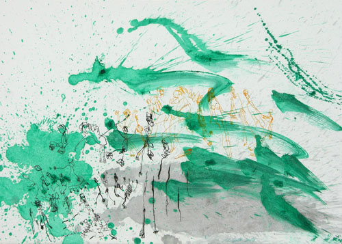Dialog mit grn, Tusche auf Papier, 50 x 70 cm