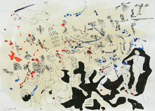 Flug, Tusche, Wasserfarben, 50 x 70 cm
