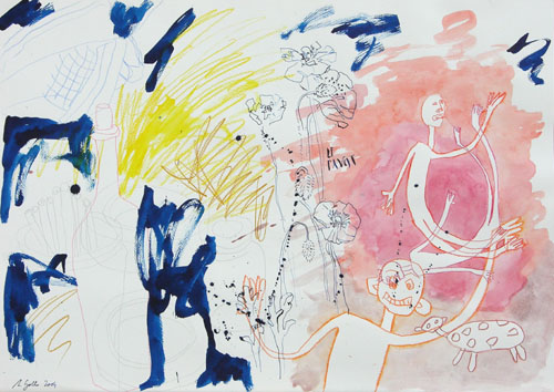 Le Pavot, Tusche und Farbstifte, 50 x 70 cm
