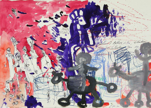 Sprachfindung, Mischtechnik auf Papier, 50 x 70 cm