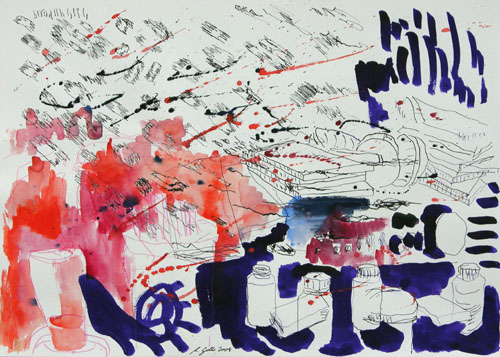 Stillleben, Mischtechnik auf Papier, 50 x 70 cm
