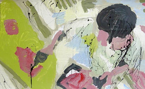 Der Bildermaler (nach einer Fotografie von Dirk Hanus), Mischtechnik auf Papier, 65 x 95 cm