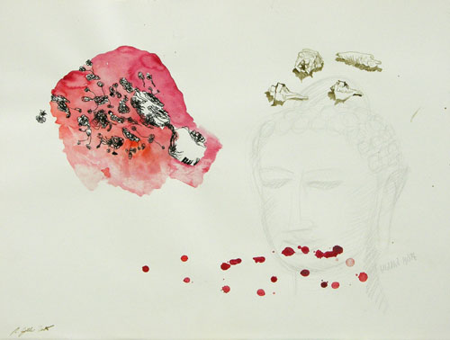 Buddha, Tusche, Wasserfarben, 50 x 70 cm