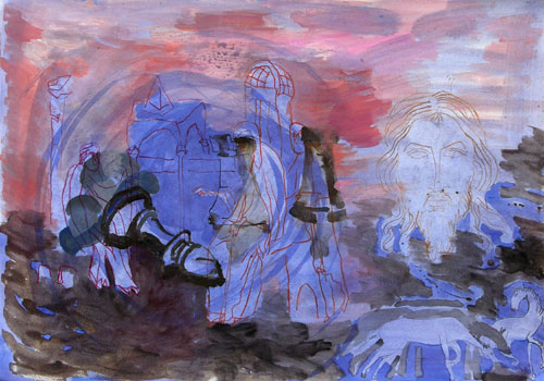 Ikone mit Lufer, Mischtechnik, 50 x 70 cm