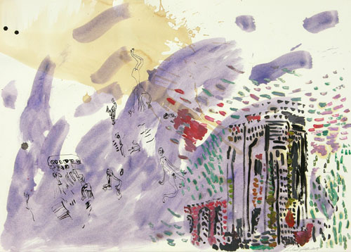 Moschee, Mischtechnik, 50 x 70 cm
