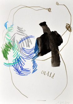 Wald, Tusche, Farbstifte, 21 x 15 cm